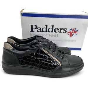 Padders Atom Leather Sneakers Comfort E Fit Lace Up Black Croc Women's Size 9
